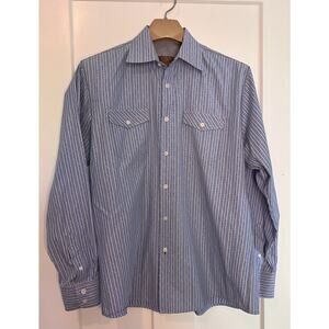 Blue Pronto Uomo Mens Button Up Shirt Striped Long Sleeve Blue White Black  LRG